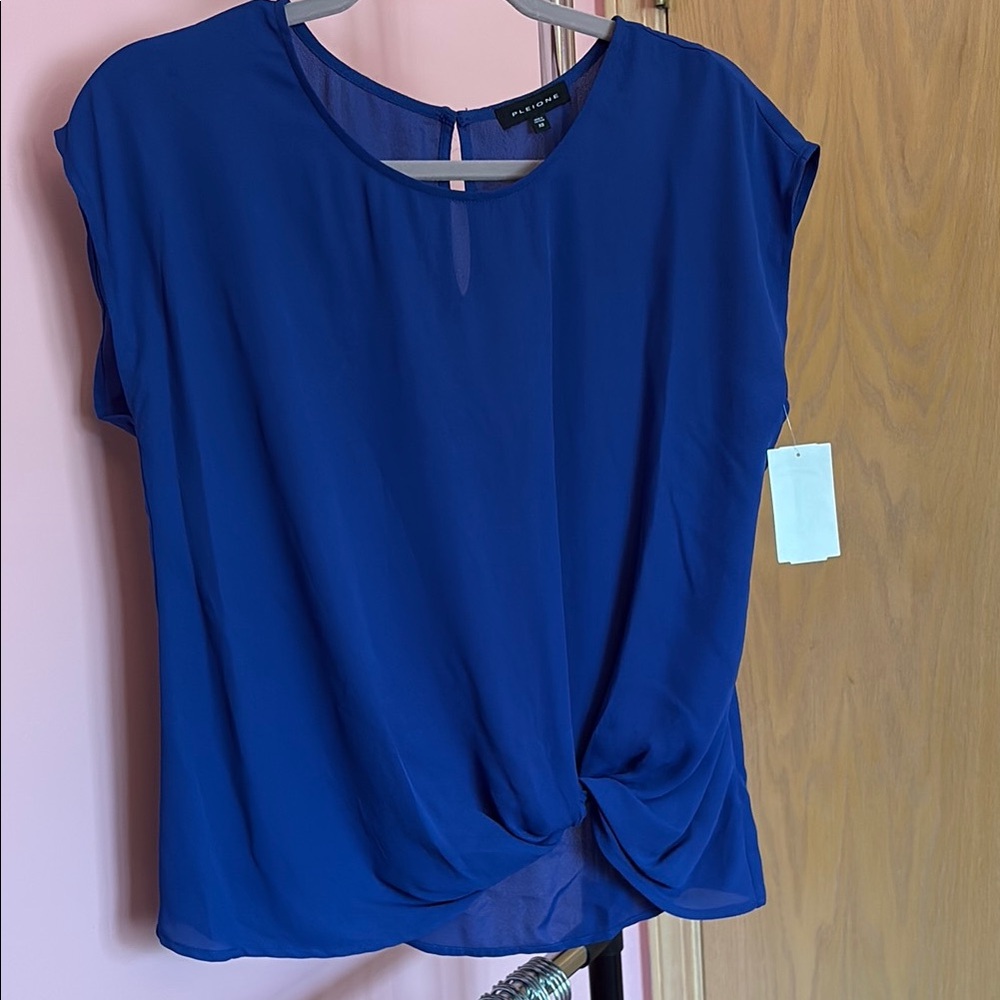 Pleione Royal Blue Twist Front Blouse Keyhole back XS